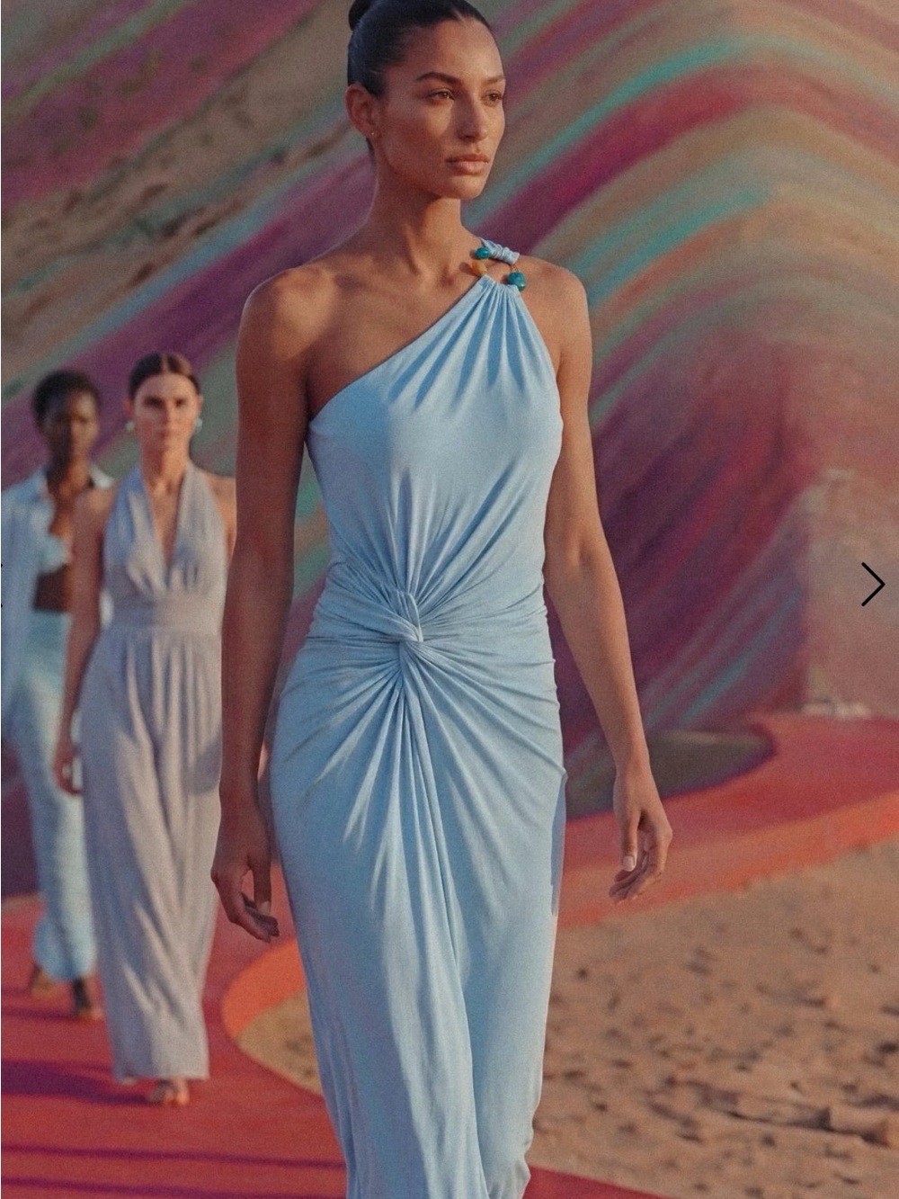 Baobab Collection One-Shoulder Sky Blue Knot-Front Maxi Dress